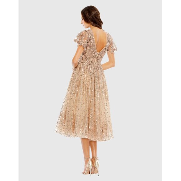 Mac Duggal 20392 Womens Size 6 Beige Taupe Embellished Midi Tulle Sequin Dress - Picture 4 of 4